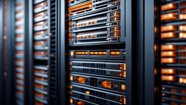 Close up of high performance data storage server array