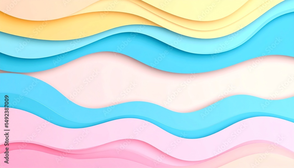 Poster abstract layered waves in pastel colors create a visually appealing and modern design, perfect for b