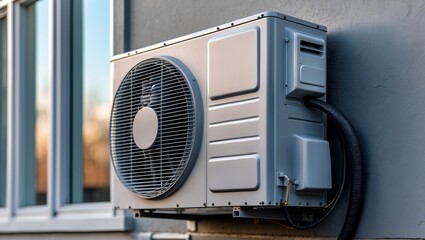 Close up of outdoor air heat pump unit