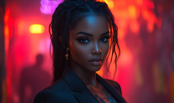 Confident Black woman in nightclub. - Powered by Adobe