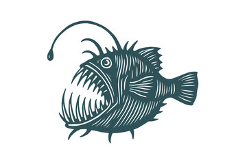 angler fish silhouette black contour vector illustration