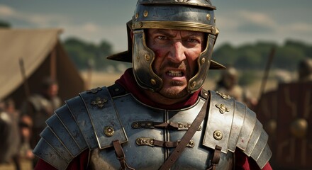 Roman soldier portrait, fierce expression