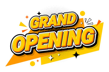 Grand opening 3d text icon for sales promotion. Label sticker design element and sales promotion tag. Vector illustration