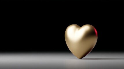 Gold heart is sitting on a grey surface. The heart is the main focus of the image, and it is the most important element. The gold color of the heart adds a sense of luxury and elegance to the scene