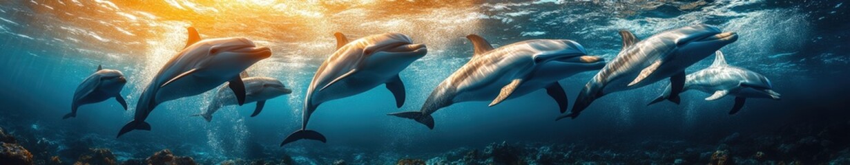 Obraz premium Playful dolphins in deep ocean waters.