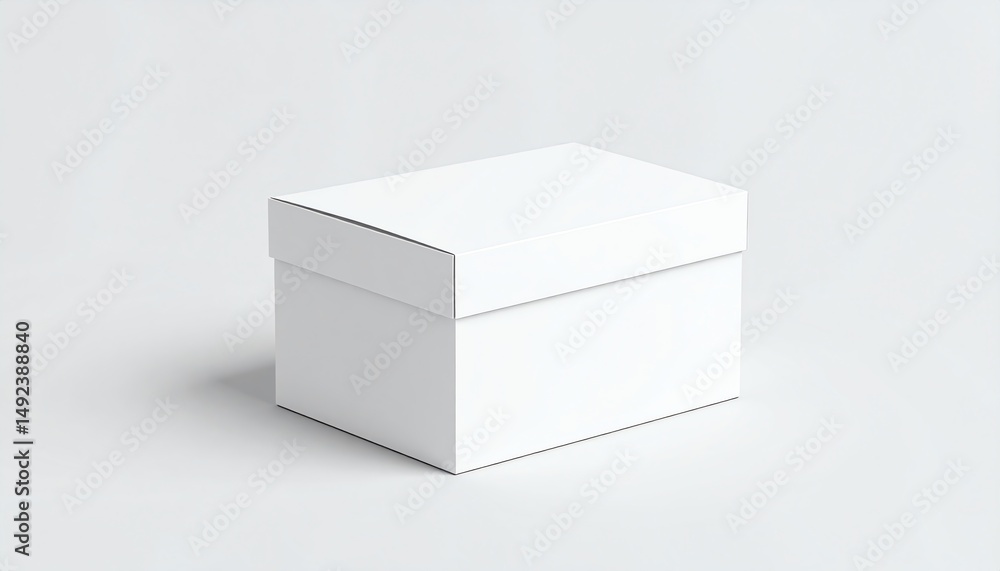 Poster a simple, clean white box with a lid, placed on a light gray background, emphasizing minimalist desi