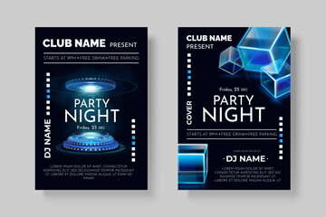 House club flyer. Dj music night party invitation template, electro dance sound abstract cover minimal techno festival summer event poster design realistic 3d vector illustration