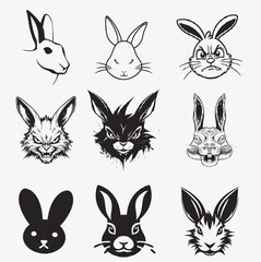Rabbit / Bunny Face Vector Set