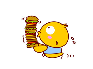 ハンバーガーを運ぶひよこ