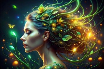 Enchanted Woman A Digital Painting of Nature's Embrace