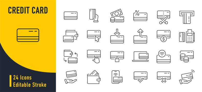 Credit Card web icons in line style. Payment, nfc, money, cash, pay pass, collection. Vector illustration.
