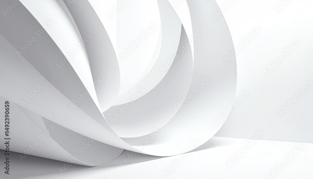 Poster a minimalist composition of flowing white paper creates an elegant, abstract design with smooth curv