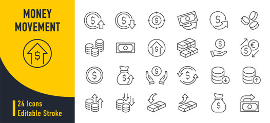 Money Movement web icons in line style. Money, coin, cash, profit, send money, cash back, investment, collection. Vector illustration.