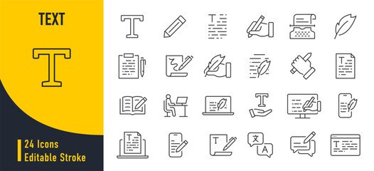 Text web icons in line style. Words, read, copywriting, collection. Vector illustration.