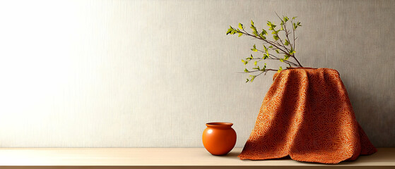 Rustic Orange Vase Arrangement On Wooden Table