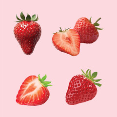 Realistic strawberries vector art isolated. Fresh and sweet sliced strawberry vector illustration