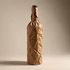 Wine bottle wrapped in brown paper