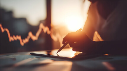 analyst reviewing graphs and spreadsheets on a digital tablet