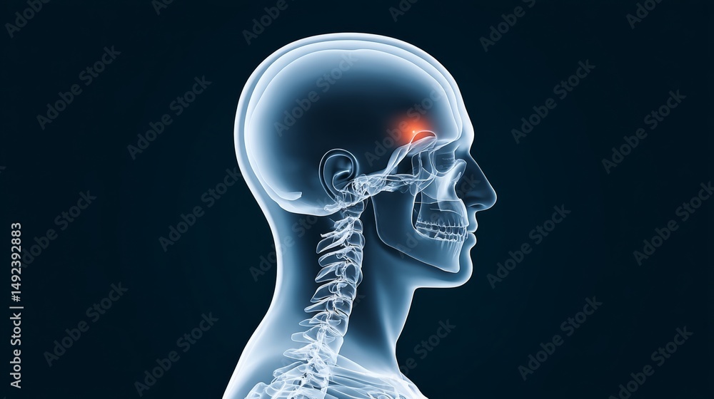 Aufkleber man's head with a red mark on it. the head is shown in a 3d format