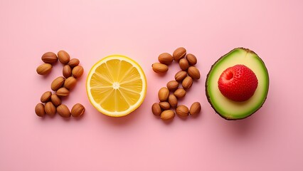 Healthy 2020 New Year Concept with Fruits and Nuts