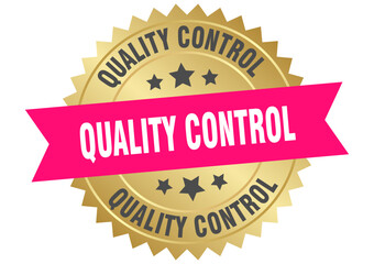 quality control. quality control round pink and gold label isolated on transparent background