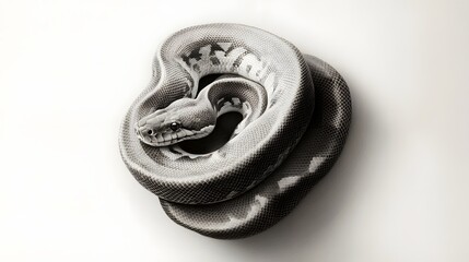 Realistic Illustration of a Coiled Grey Snake on White Background
