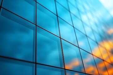 Fototapeta premium Modern Architectural Design Reflection with Blue and Amber Tones