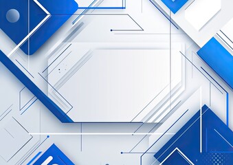 Obraz premium Abstract geometric shapes in white and blue, interconnected with lines, creating a dynamic, technological design