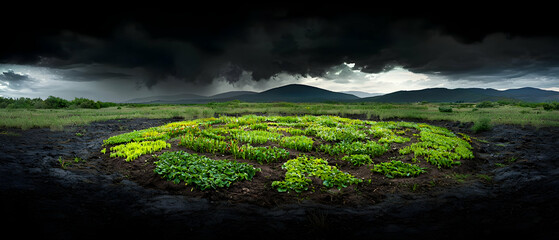 Stormy Landscape With Green Plants