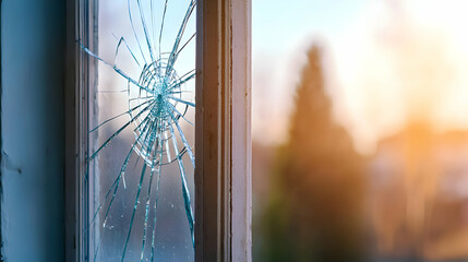 Broken Window Pane With Sunlight