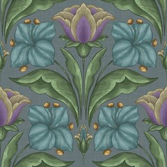 Bohemian Floral Seamless Pattern: Elegant botanical design with intricate flowers and leaves for versatile creative projects