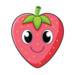 Obraz premium Cute heart-shaped strawberry with big eyes, smiling strawberry with smiling face, 
