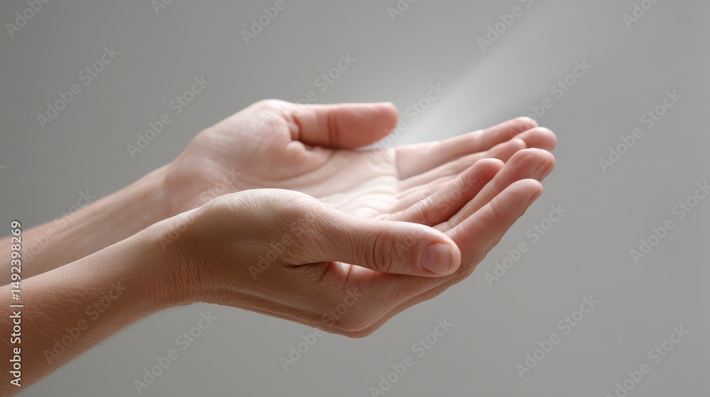 Poster two hands reaching out to each other, possibly in a gesture of peace or love. the hands are position