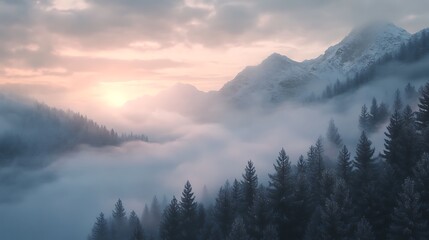 Obraz premium Misty mountain sunrise panorama