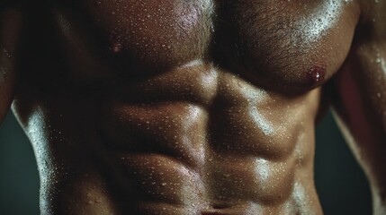 Intense workout focus closeup of flexed six-pack abs in motion gym environment fitness training sweaty cardio action