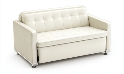 Cream leather sofa bed, studio shot, white background, furniture