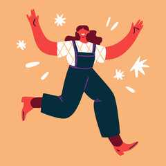 Happy Woman Jumping, Celebrating Success, Joyful Illustration