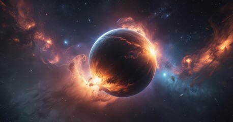 Obraz premium Luminous orb amidst swirling nebulae, cosmic dust , dust, otherworldly