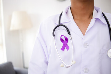 Male Doctor with Purple Ribbon, Sign of Alzheimer Disease Day