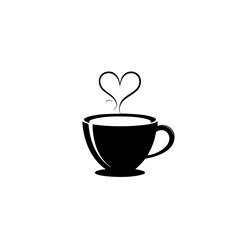 Minimalist Coffee Cup with Heart Steam – Black Silhouette Vector Art
