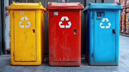 Colorful recycling bins for waste management and environmental sustainability