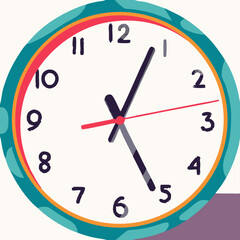 Teal and Red Modern Wall Clock Design, Time Management Concept