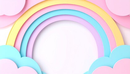 Colorful layered rainbow with soft pastel clouds, creating a cheerful and whimsical atmosphere suitable for various creative projects