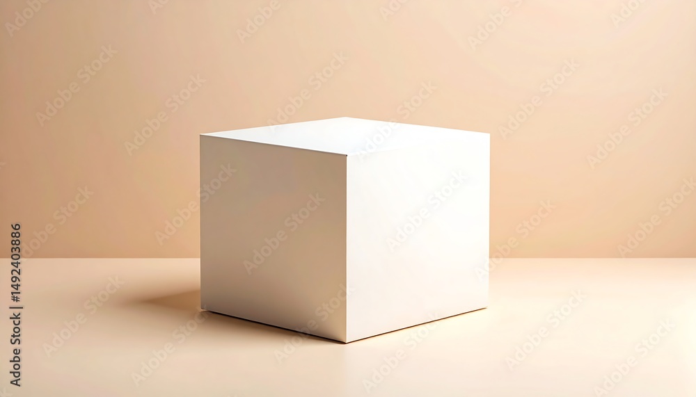 Aufkleber a minimalist white cube sits on a soft beige surface, creating a modern and clean aesthetic, perfect