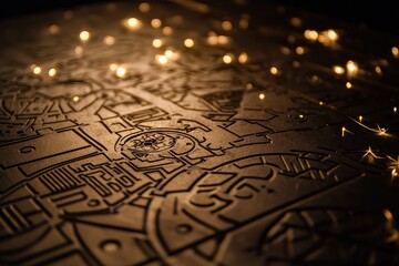 Fototapeta premium Detailed city map, illuminated by warm lights