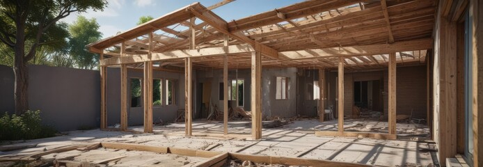 Modern home extension framing, under construction, real estate, modern architecture