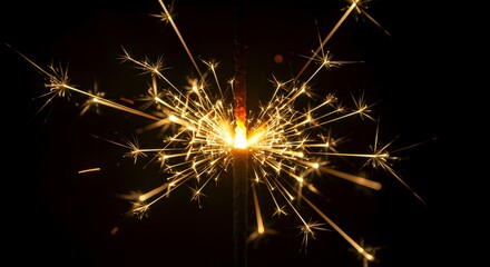 Fototapeta premium Sparkler Burning Brightly with Golden Sparks on Black Background