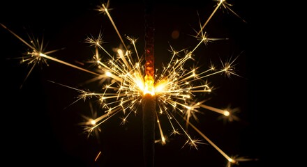 Sparkler Burning with Glowing Light and Sparks in Darkness