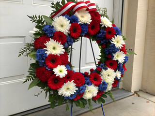 Floral Wreath with Red White and Blue Flowers for Memorial or Patriotic Theme