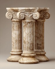 Obraz premium Three Marble Columns Stand Tall in Studio Shot showcasing Architectural Detail and Classical Design with Neutral Background